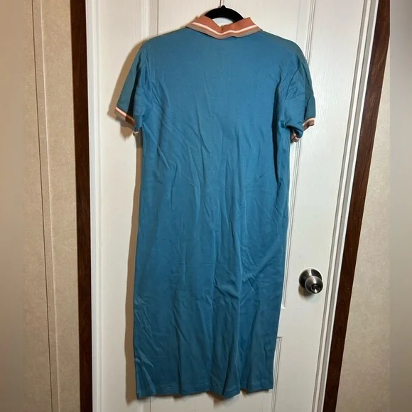 JEANNE PIERRE Teal Polo Dress with Coral Trim - Size Large VINTAGE NOS NWT - Picture 4 of 7